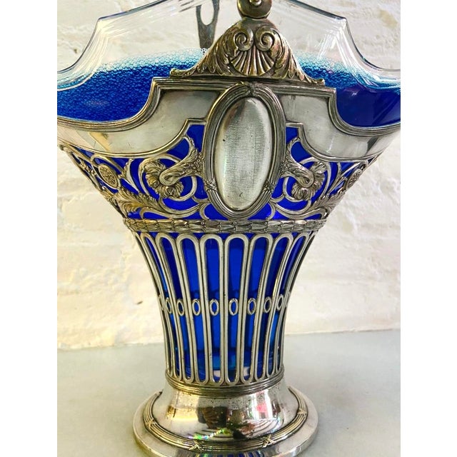 19thC European Silver Plate Glass Flower Basket For Sale - Image 15 of 18
