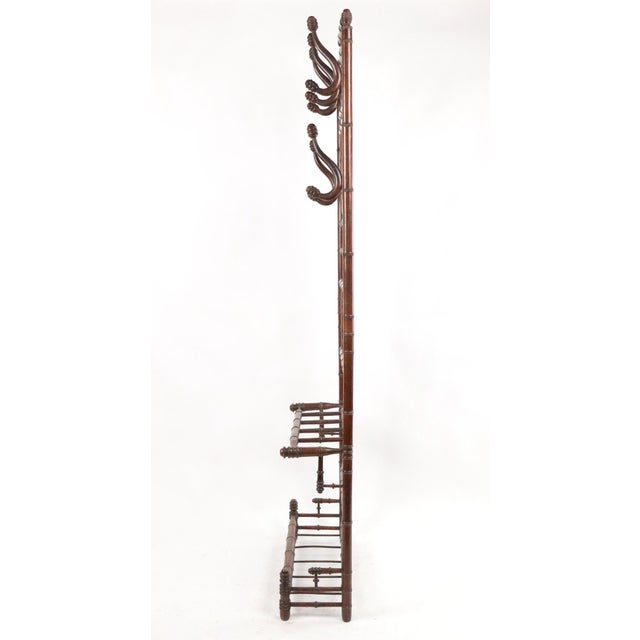 Brown Victorian Belgian Wood Hall Tree With Beveled Mirror For Sale - Image 8 of 11