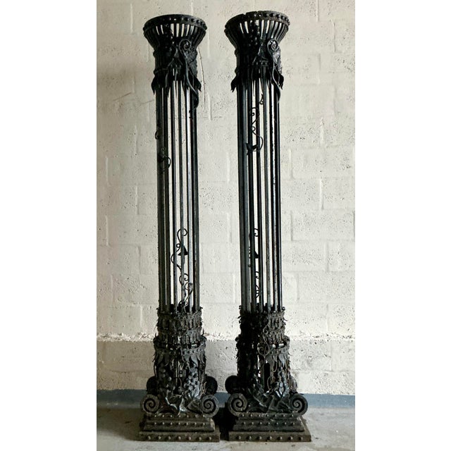 Victorian Vintage Neoclassical Wrought Iron Columns - A Pair For Sale - Image 3 of 13