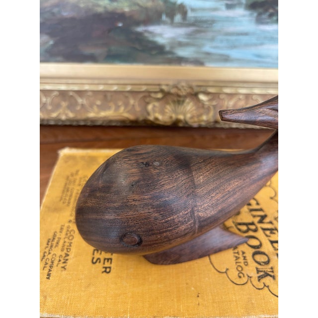 Brown 1960s Style Hand Carved Solid Walnut Whale Sculpture - Mid-Century Modern Nautical Decor. For Sale - Image 8 of 8