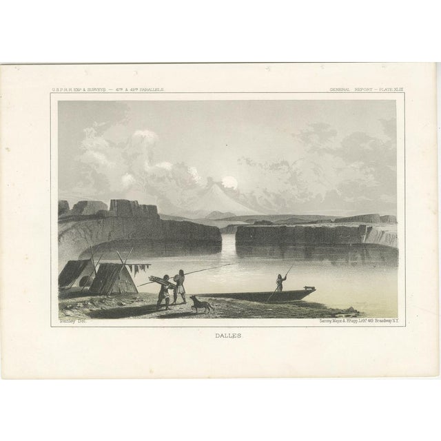 Title: Scenic Depiction of "Dalles" - A Majestic View of Indigenous Life Along the Columbia River : This exquisite...