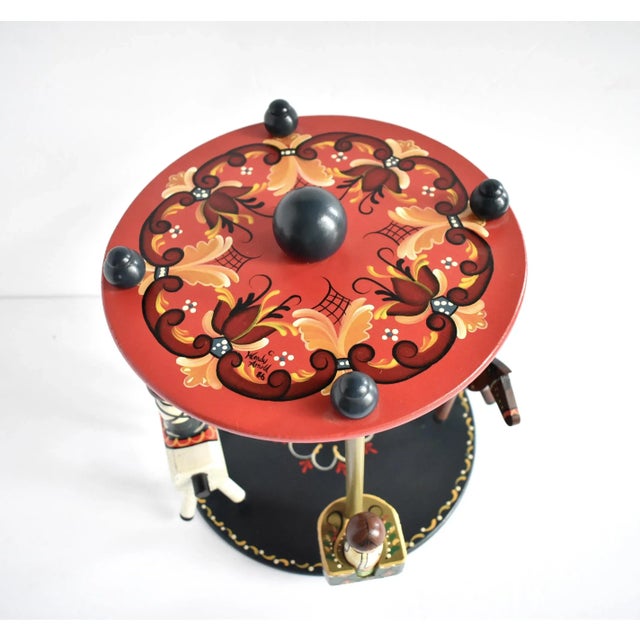 Red Vintage 1980s Hand-Made Wood Spinning Carousel Toy For Sale - Image 8 of 10