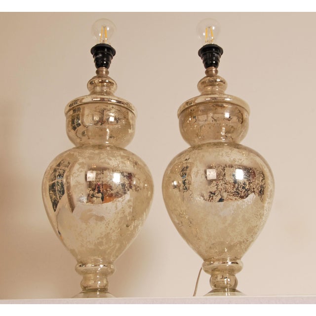 Vintage Silver Table Lamps Glass Baluster Vase Lamps Faux Mercury Modern Lamps - A Pair For Sale - Image 10 of 13