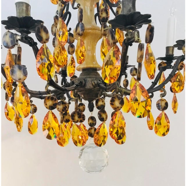 Original Retail $6277, elegant Italian Bronze and Amber Crystal Chandelier, showroom floor sample