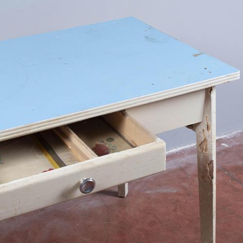 Blue Mid-Century Kitchen Table with Light Blue Top, Italy, 1950s For Sale - Image 8 of 9