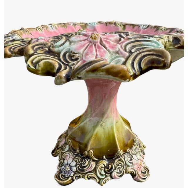 Ceramic Antique European Majolica Compote For Sale - Image 7 of 11