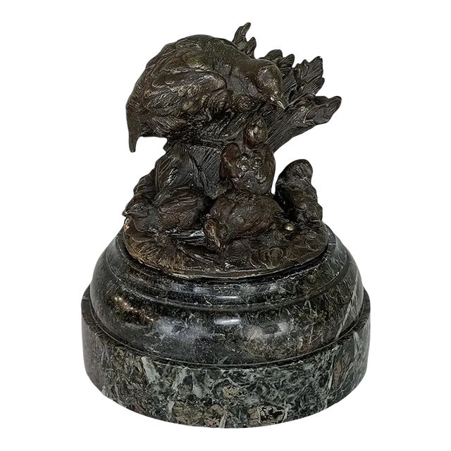 19th Century French Bronze Sculpture of Nesting Quail on Marble Base For Sale