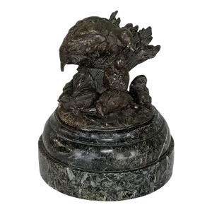 19th Century French Bronze Sculpture of Nesting Quail on Marble Base