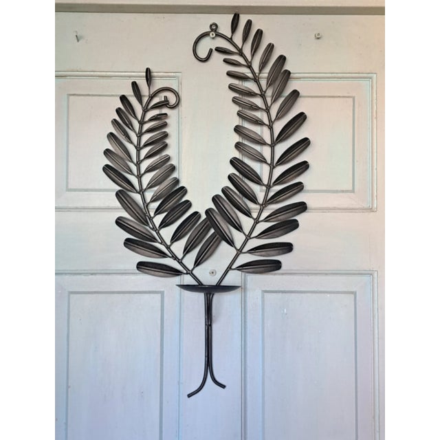 Metal 1960s Vintage Wrought Iron Tall Candle Holder Wall Decor For Sale - Image 7 of 7
