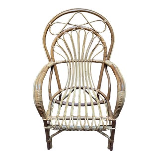 Late 20th Century Vintage Italian Rattan and Wicker Fan Back Chair For Sale