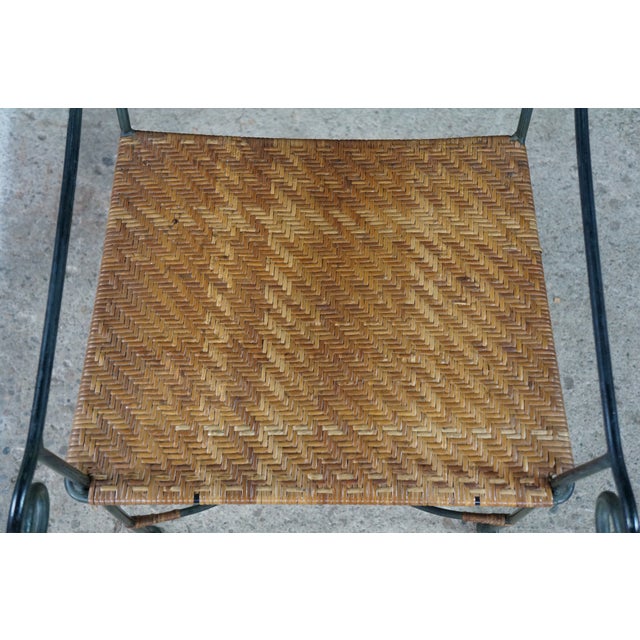 Brown Pair Mid Century Modern Iron Wicker Patio Chairs Vintage Wrought Iron Dining Armchairs For Sale - Image 8 of 18