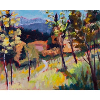Gusty (plein air Golden Gate Canyon SP) by Tracy Wall | Oil on Canvas Landscape with trees and hills For Sale
