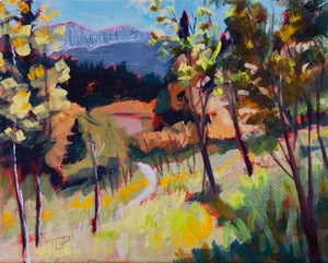 Gusty (plein air Golden Gate Canyon SP) by Tracy Wall | Oil on Canvas Landscape with trees and hills