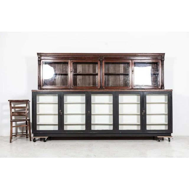 Antique circa 1870 large 19th c english mahogany glazed apothecary wall cabinet 577 measures: w262 x d34 x h75 cm.