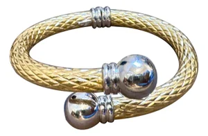 Two Tone Cuff Bangle Bracelet 18 Karat Solid Yellow & White Gold 24 Gram