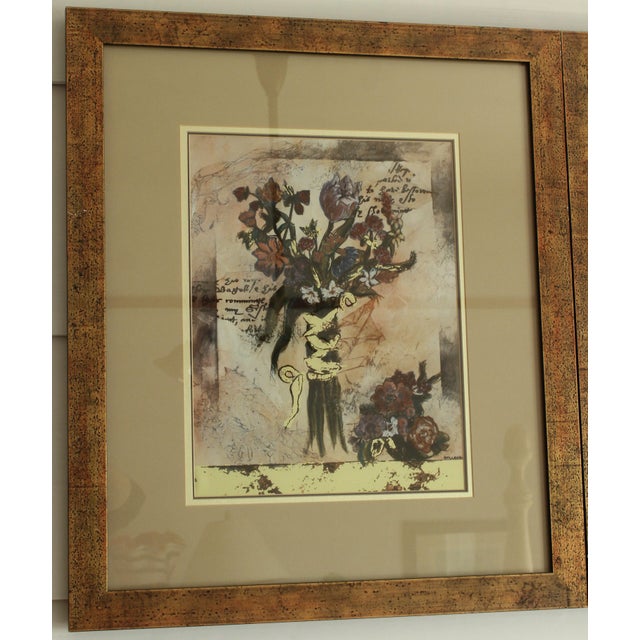 1980s Pair of Signed Hollalk Floral Prints – Gallery‑Quality Professional Framing – Matching Set For Sale - Image 4 of 6