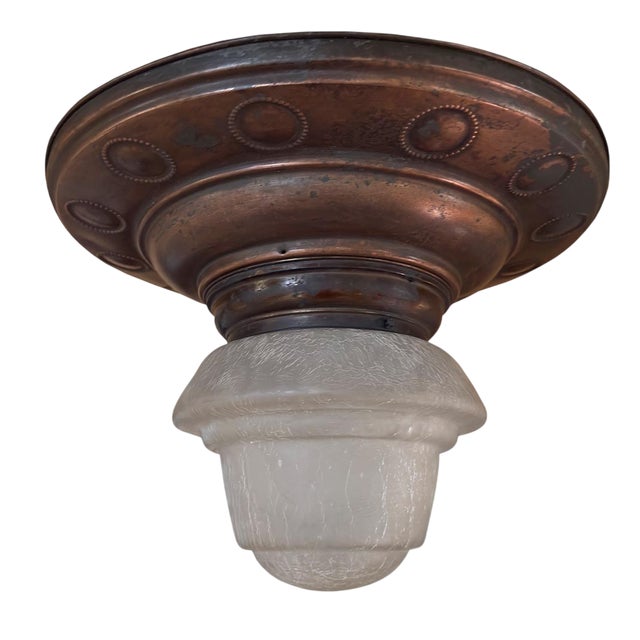 Art Nouveau Copper and Glass Ceiling Light, 1920s For Sale