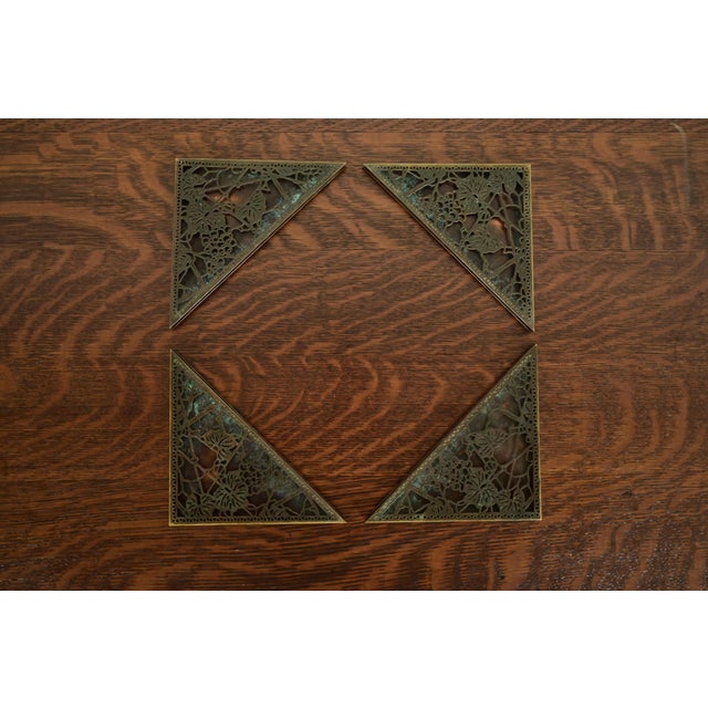 Tiffany Studios New York Grapevine Bronze Blotter Corners With Leather Desk Blotter For Sale - Image 9 of 13