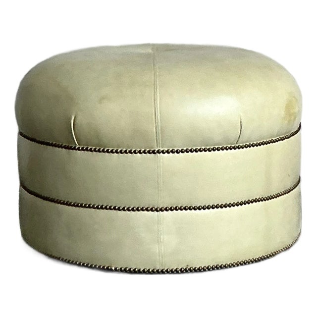 Vintage Regency Tufted Leather Ottoman For Sale