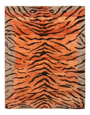 Rug & Kilim’s Tiger Rug in Orange, Beige-Brown and Black Pelt Pattern
