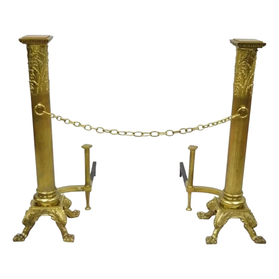 19th Century French Empire Bronze Large Paw Foot Column Fireplace ...