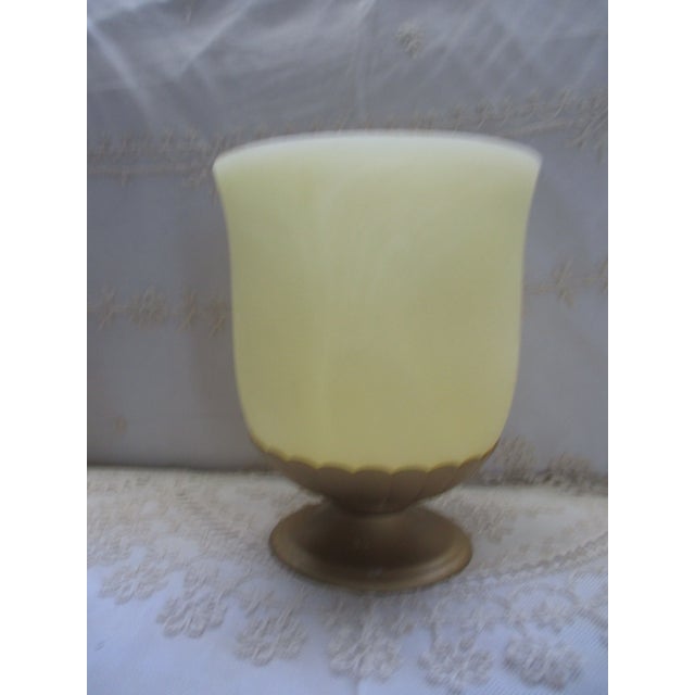 Hollywood Regency Vintage Hollywood Regency Faux Alabaster Gold Ribbed Metal Pedestal Base Wastebasket For Sale - Image 3 of 10