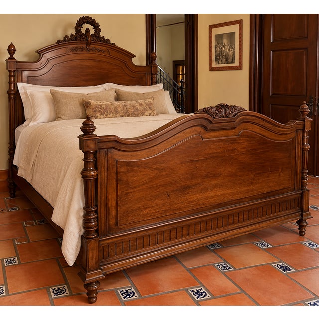Antique 19th C French Victorian Revival Walnut Wood Full Bed Frame For Sale - Image 4 of 9