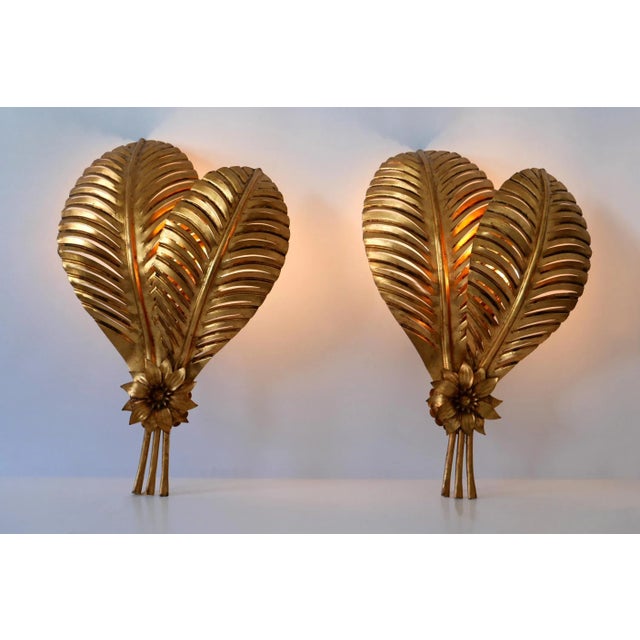 1970s Large Gilt Metal Palm Leaf Sconces by Hans Kögl for Hans Kögl, 1970s, Set of 2 For Sale - Image 5 of 18