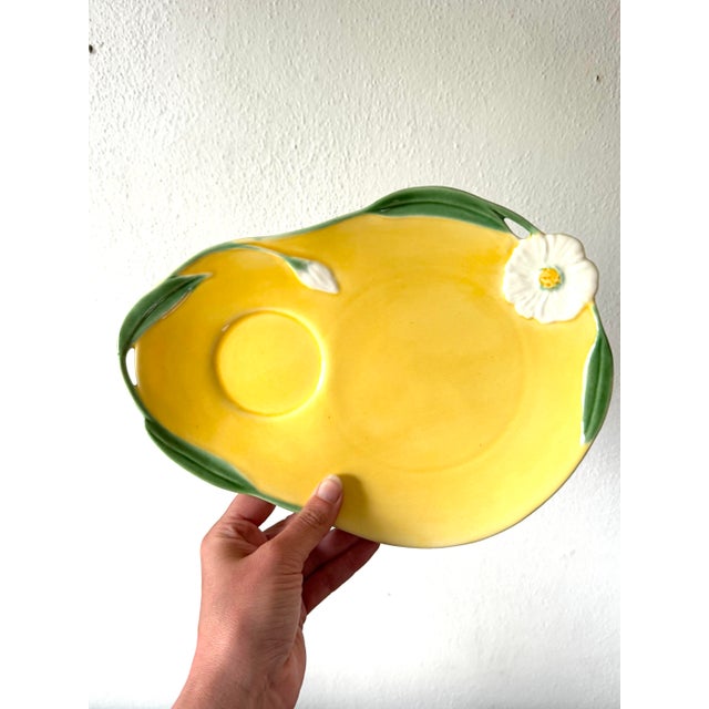 Vintage Vallona Starr California Snack Set, Yellow Floral Luncheon Plates & Cups (Set of 3), 1940s–50s For Sale - Image 4 of 12