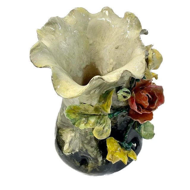 French French Majolica Barbotine Floral Vase For Sale - Image 3 of 10