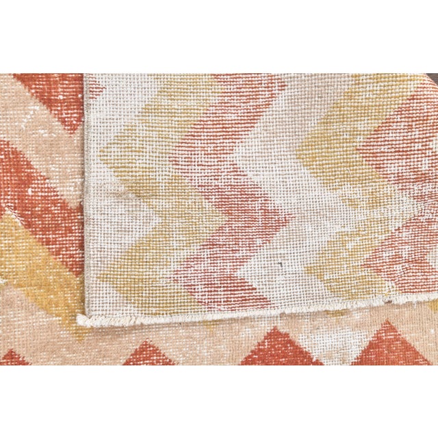 Textile Vintage Chevron Yellow Turkish Hand-Knotted Tribal Runner For Sale - Image 7 of 8