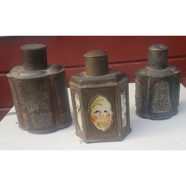 Ancient Chinese Pewter Tea Caddy, Set of 3 For Sale - Image 6 of 10