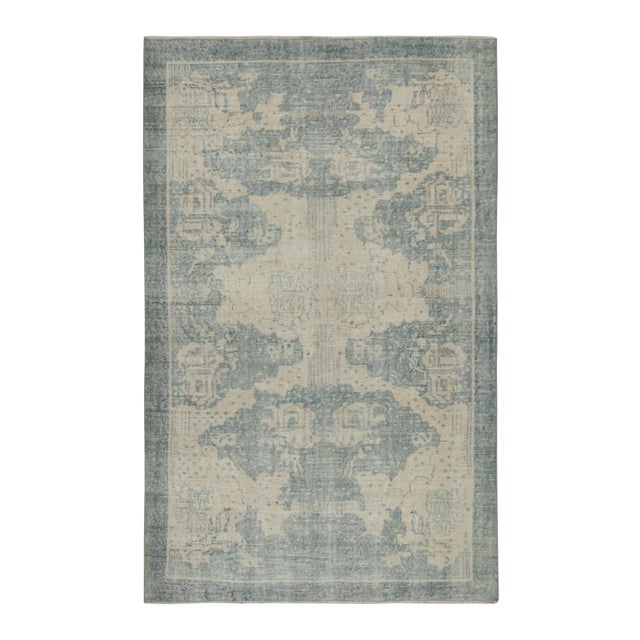 Blue Vintage Zeki Müren Art Deco Style Distressed Rug by Rug & Kilim, Turkey, 1960-1969 For Sale - Image 8 of 8
