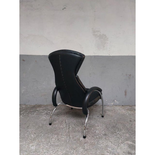 Black Leather Chrome Armchair, 1980s For Sale - Image 11 of 18