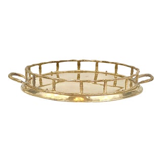 Vintage Small Brass Faux Bamboo Tray For Sale