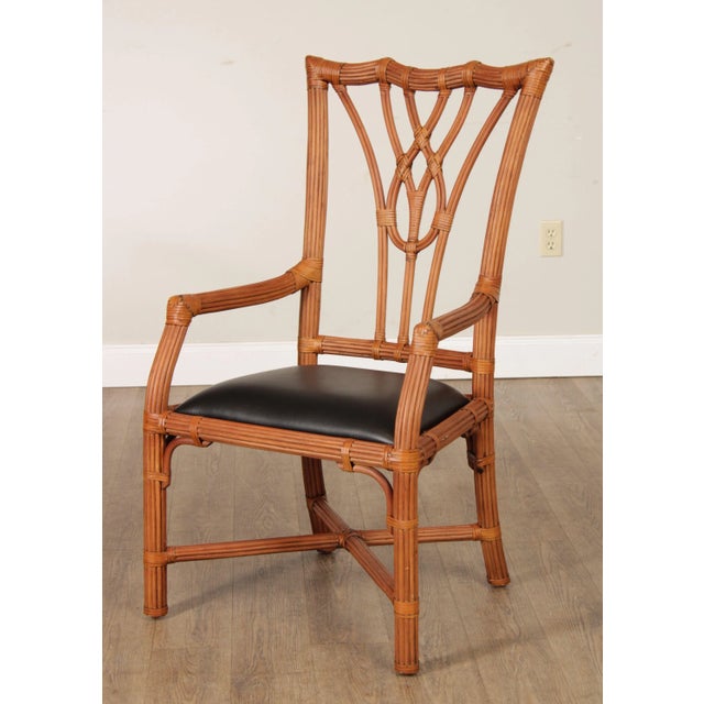 Chippendale Style Split Reed Rattan Armchairs - A Pair For Sale - Image 12 of 13