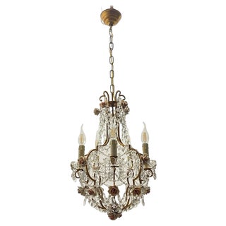 Vintage Crystal Ceramic Rose Chandelier, 1960s For Sale