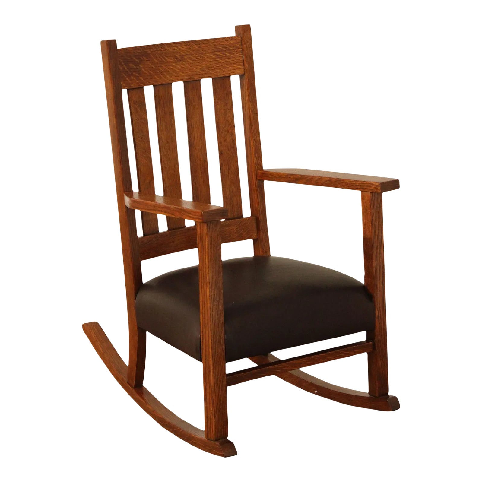 Antique Mission Oak And Leather Childs Rocker | Chairish