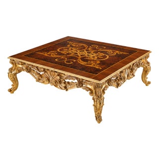 Italian Hand-Carved Inlay Coffee Table With 24k Gold Leaf For Sale