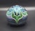 Orient & Flume Signed Flower Shield Art Glass Paperweight 1979 Iridescent Blue For Sale - Image 16 of 18
