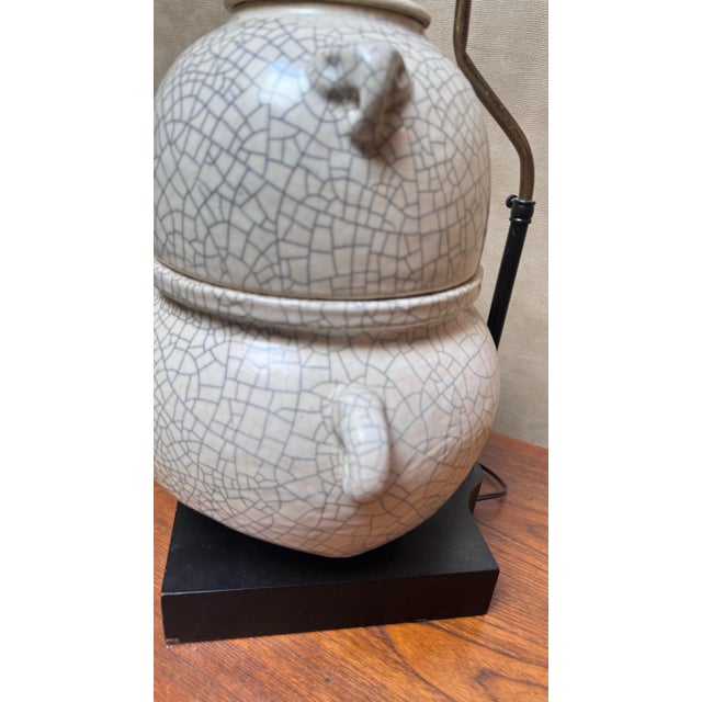 A Vintage Chinese Crackled Glazed Censer Converted in Table Lamp For Sale - Image 10 of 10