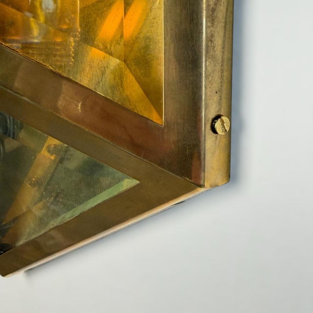 Hexagonal Brass and Beveled Glass Wall Sconces by Josef Hoffmann, 1970s, Set of 2 For Sale - Image 16 of 18