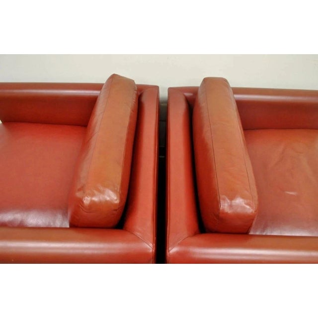 Animal Skin Vintage Mid Century Modern Red Leather Cube Club Lounge Chairs on Casters - Pair For Sale - Image 7 of 12