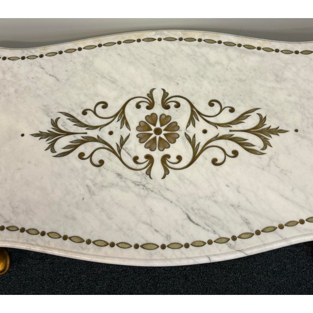 Gold Mid 20th Century Rococo Etched Floral Motif Marble Top Giltwood Coffee Table For Sale - Image 8 of 10