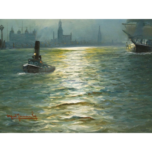 Blue Nautical Oil Painting Alfred S Jensen (1859-1935) For Sale - Image 8 of 11