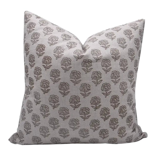 Fabdivine Handmade Block Printed Cushion Cover 22x22 Inch Pure Linen- Rohini For Sale