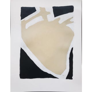 Heart 02 Original Abstract Modern Painting by Carrie Bergey, Black White Buff Tan For Sale