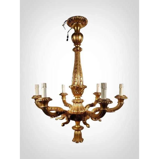 Italian Gilt Wood Chandelier, 1950s For Sale - Image 6 of 13