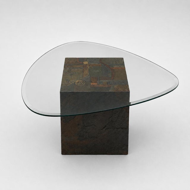 Glass Designer Coffee Table with Natural Stone Base and Organic Glass Top, 1970s For Sale - Image 7 of 7