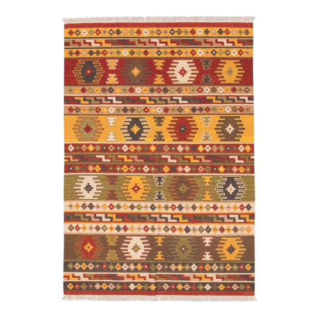 Colorful Modern Geometric Kilim Wool Rug For Sale